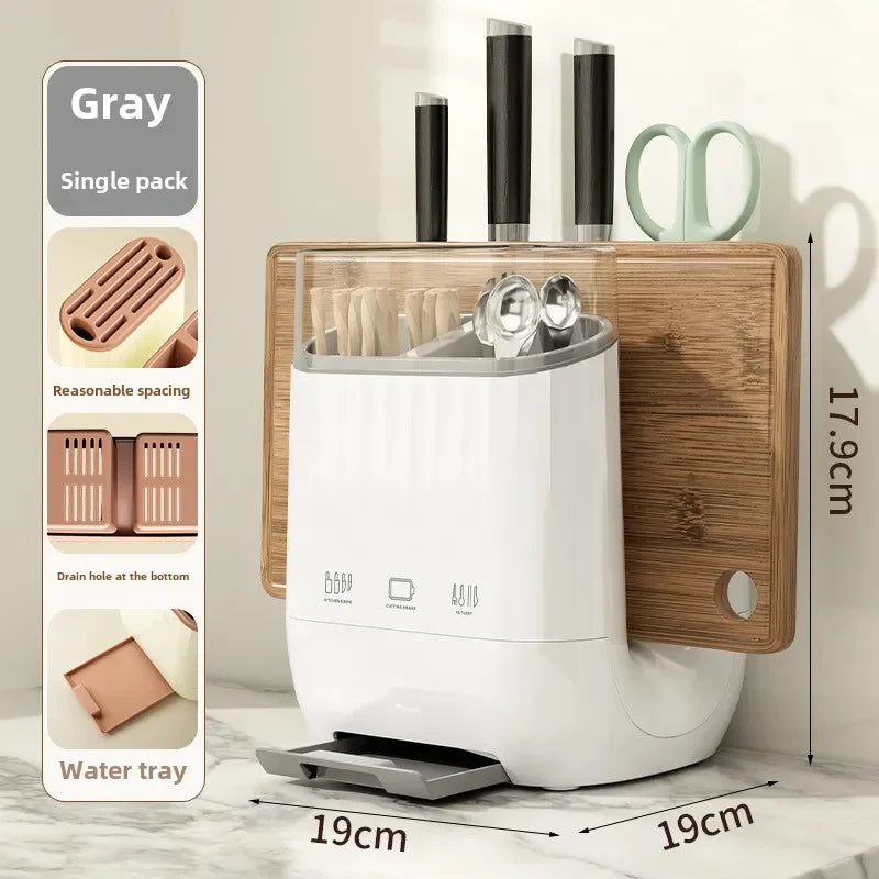 Kitchen Shelf with Cutting Board & Knife Holder – Countertop Drain Rack & Cutlery Organiser