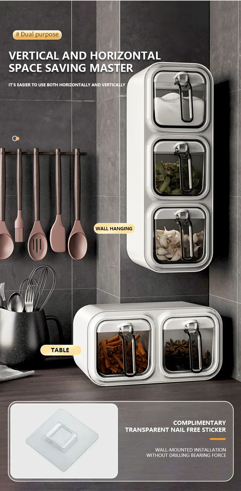 Wall Mounted Kitchen Seasoning Box – Condiment & Spice Storage Organiser